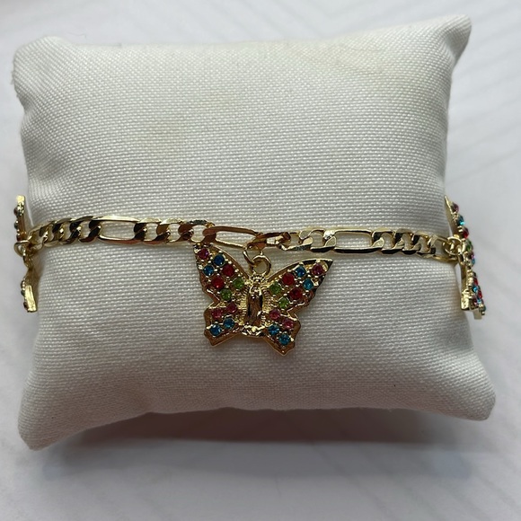 14K Gold Plated Virgin of Guadalupe butterfly bracelet with colored rhinestones - Picture 4 of 11